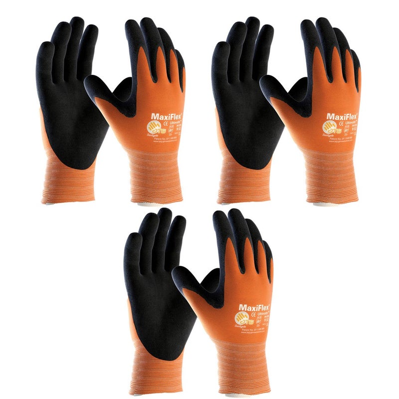 PIP 3 Pack MaxiFlex Ultimate Hi-Vis Orange Work Gloves 34-8014 Sizes Small-X-Large (Medium), Orange and Black (34-8014 - MEDIUM - 3/PACK)